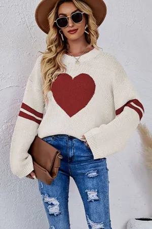 Lily Clothing - WOMEN OVERSIZED HEART PRINTING RIBBED PULLOVER_CWOSWL0323: APRICOT / (L) 1
