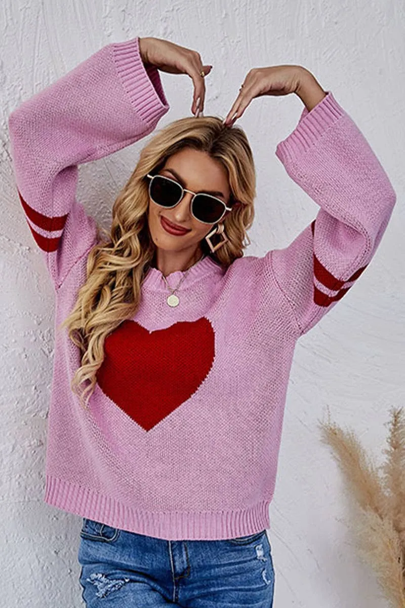 Lily Clothing - WOMEN OVERSIZED HEART PRINTING RIBBED PULLOVER_CWOSWL0323: APRICOT / (L) 1