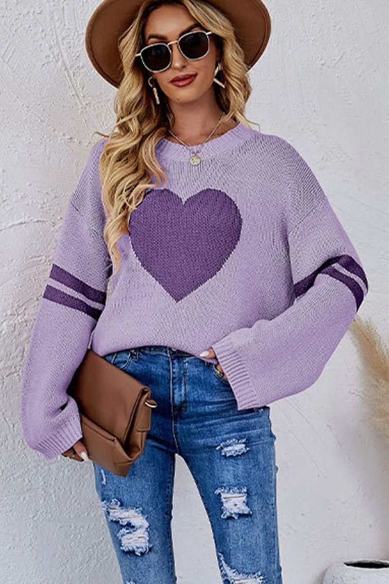Lily Clothing - WOMEN OVERSIZED HEART PRINTING RIBBED PULLOVER_CWOSWL0323: APRICOT / (L) 1