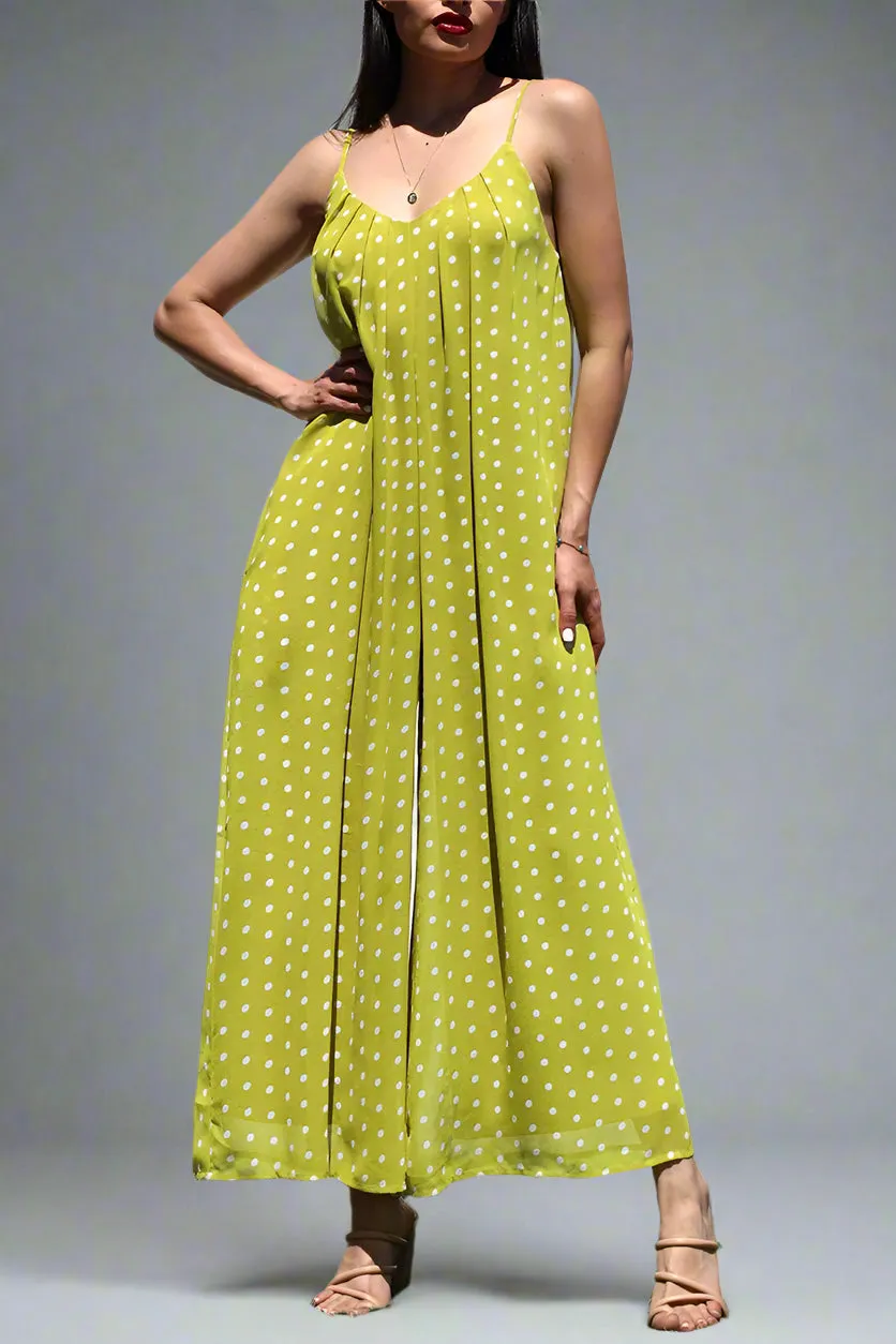 Lime Green Polka Dot Wide-Leg Jumpsuit