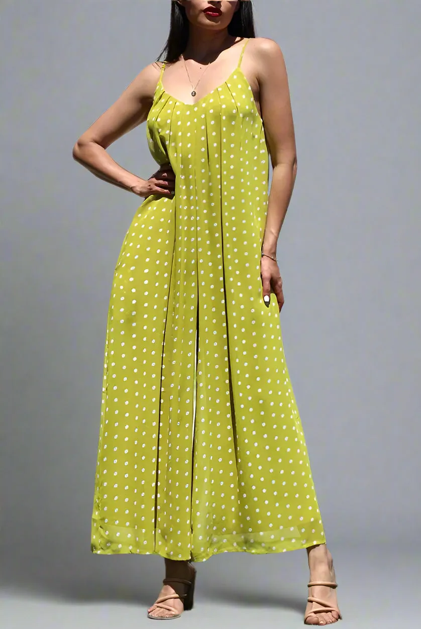 Lime Green Polka Dot Wide-Leg Jumpsuit