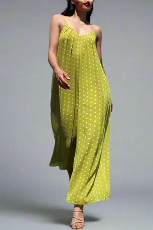 Lime Green Polka Dot Wide-Leg Jumpsuit