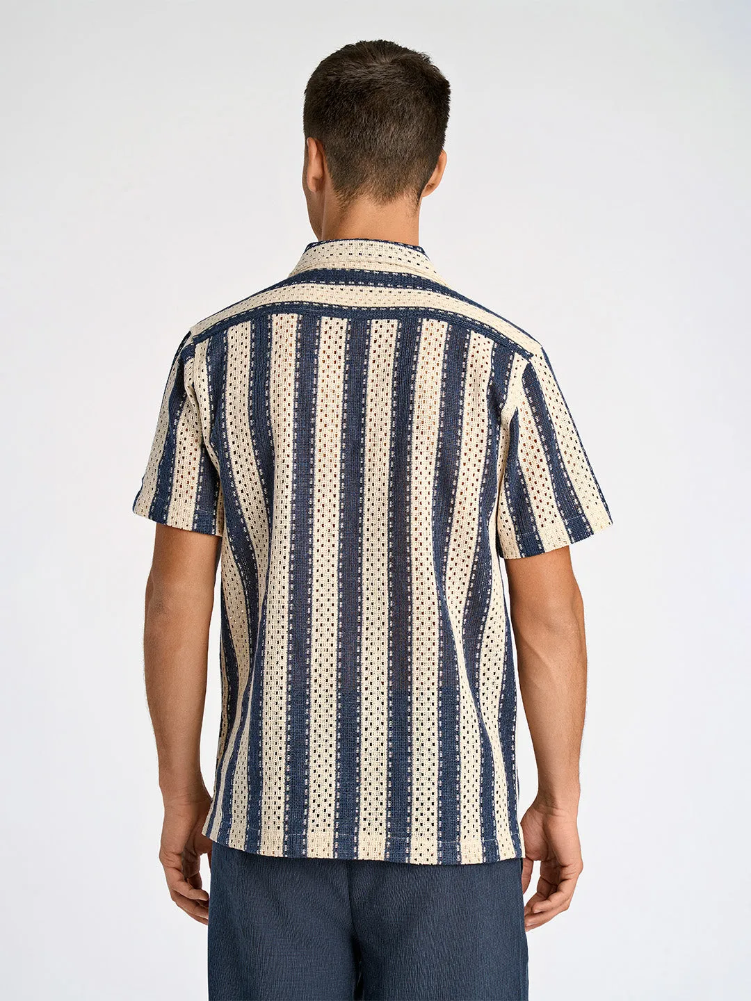 Lindbergh Men Blue Relaxed Fit Striped Shirt Collar Shirt