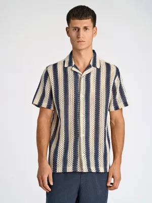 Lindbergh Men Blue Relaxed Fit Striped Shirt Collar Shirt