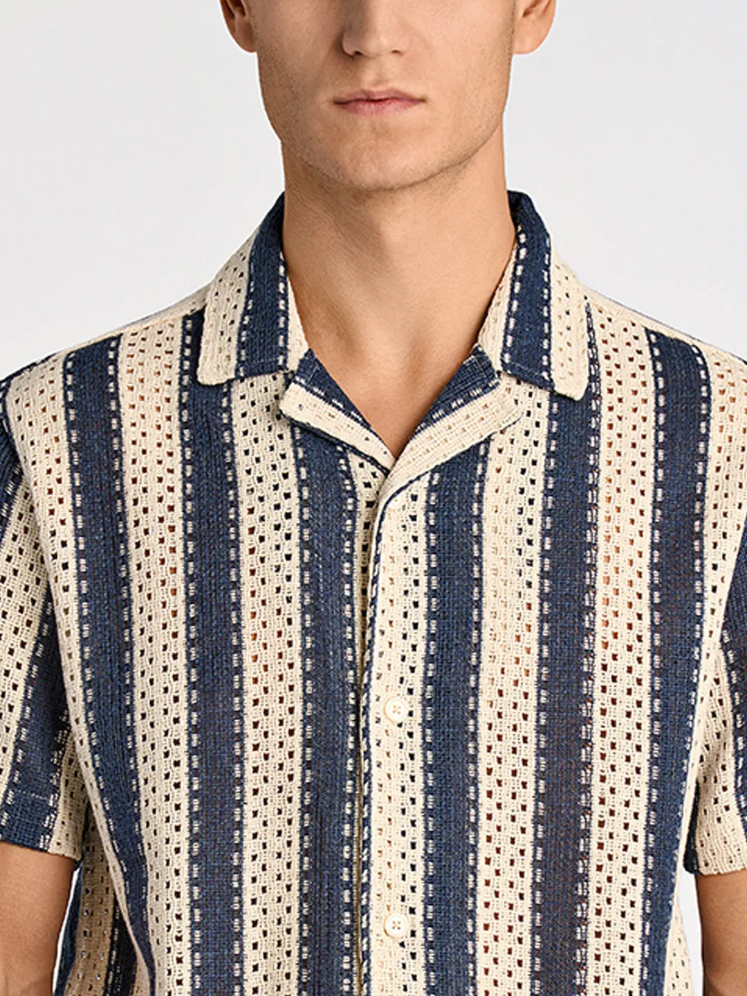 Lindbergh Men Blue Relaxed Fit Striped Shirt Collar Shirt