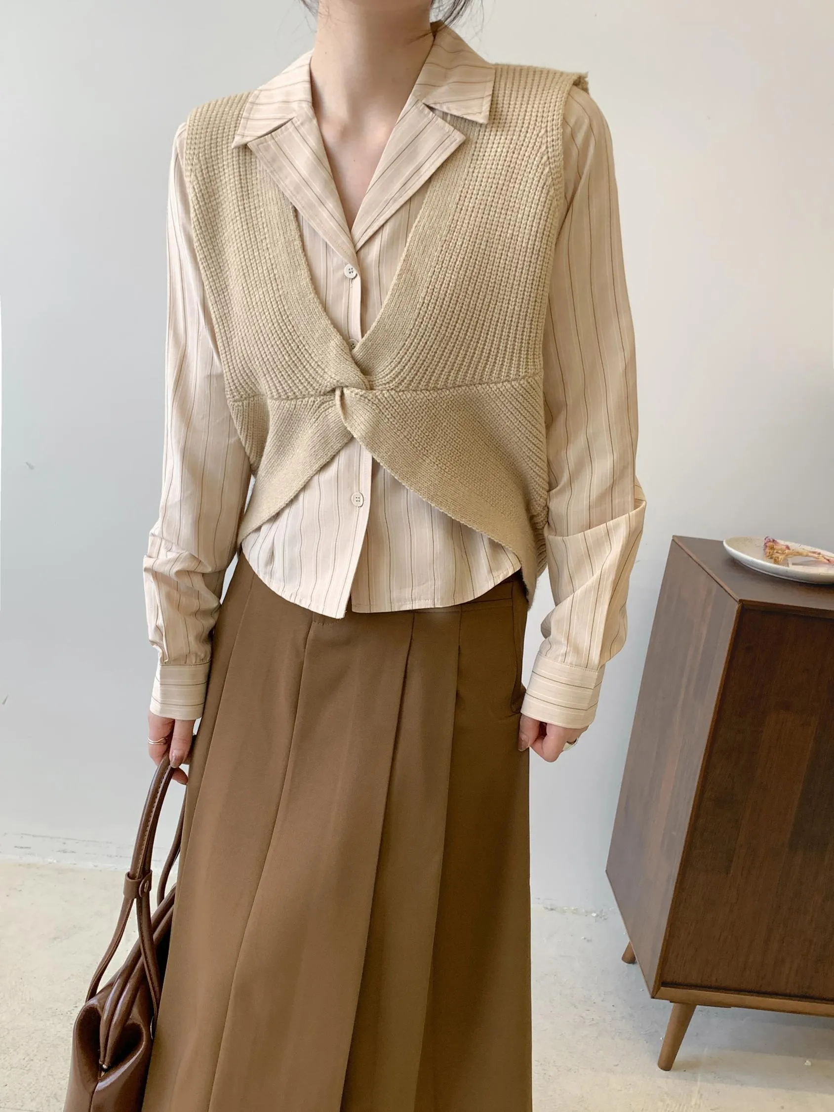Long Sleeve Striped Dress Shirt with Versatile Design for Women