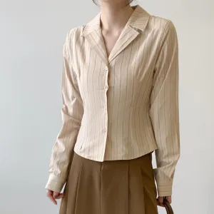 Long Sleeve Striped Dress Shirt with Versatile Design for Women