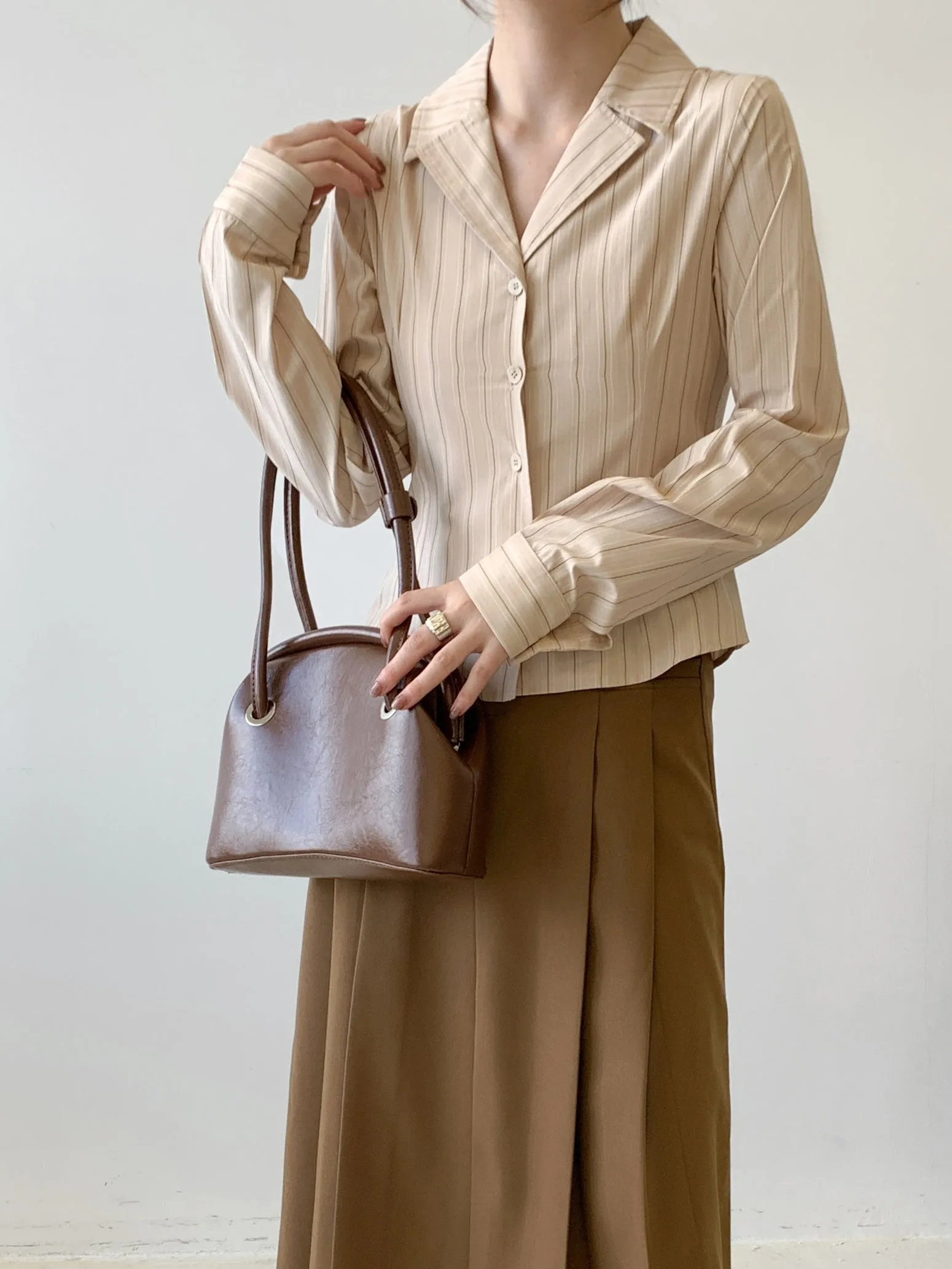 Long Sleeve Striped Dress Shirt with Versatile Design for Women