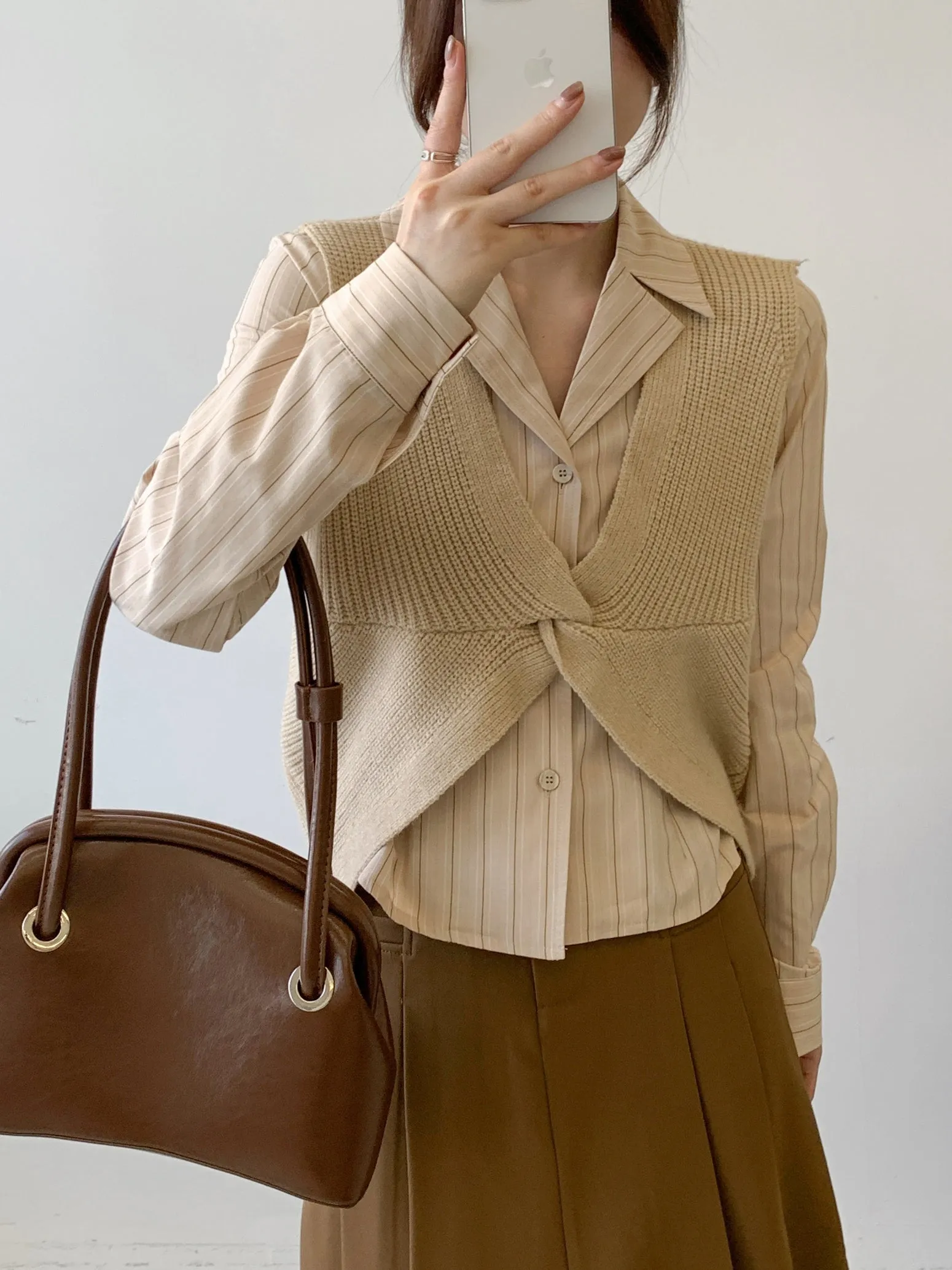Long Sleeve Striped Dress Shirt with Versatile Design for Women
