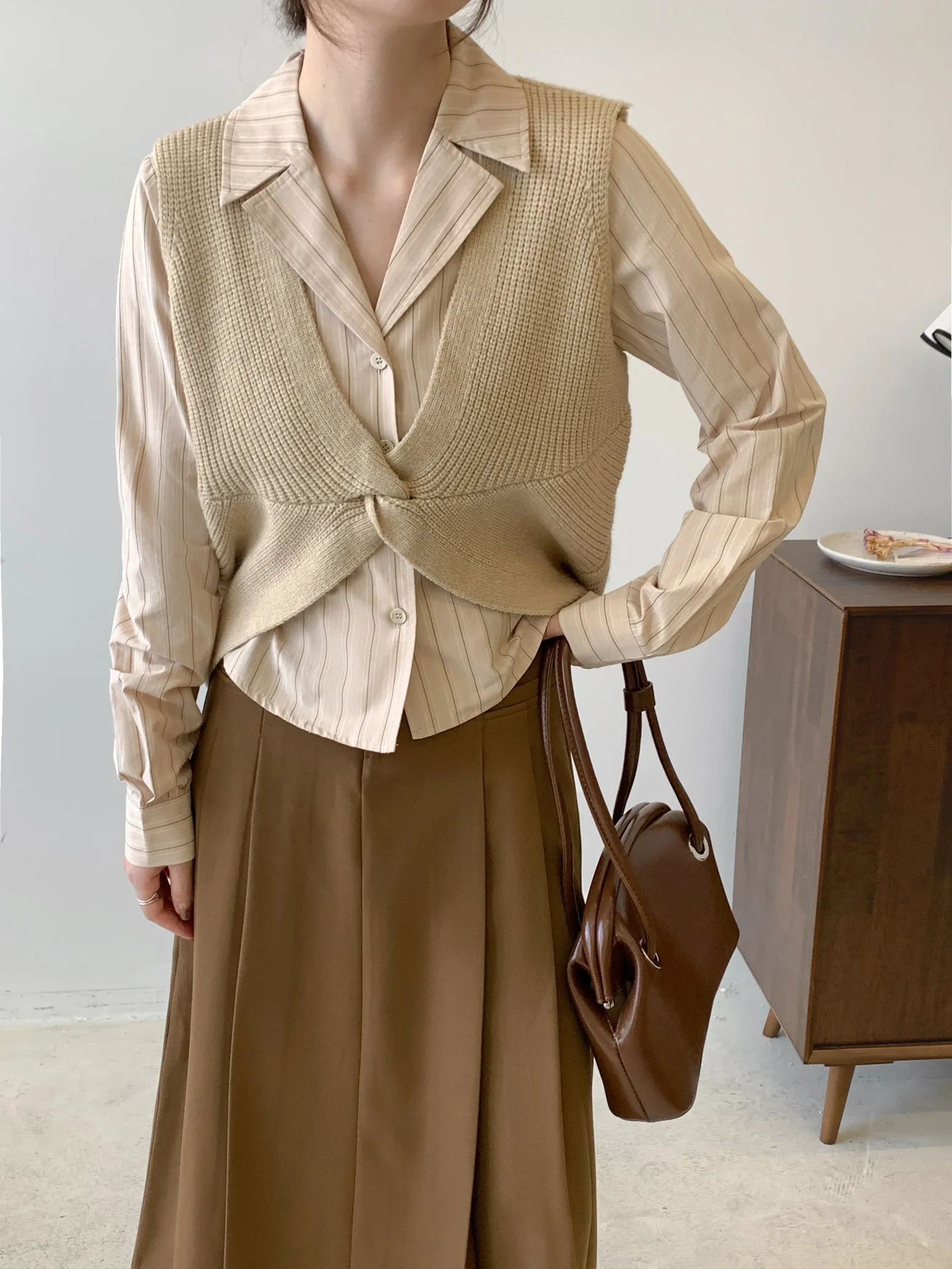 Long Sleeve Striped Dress Shirt with Versatile Design for Women