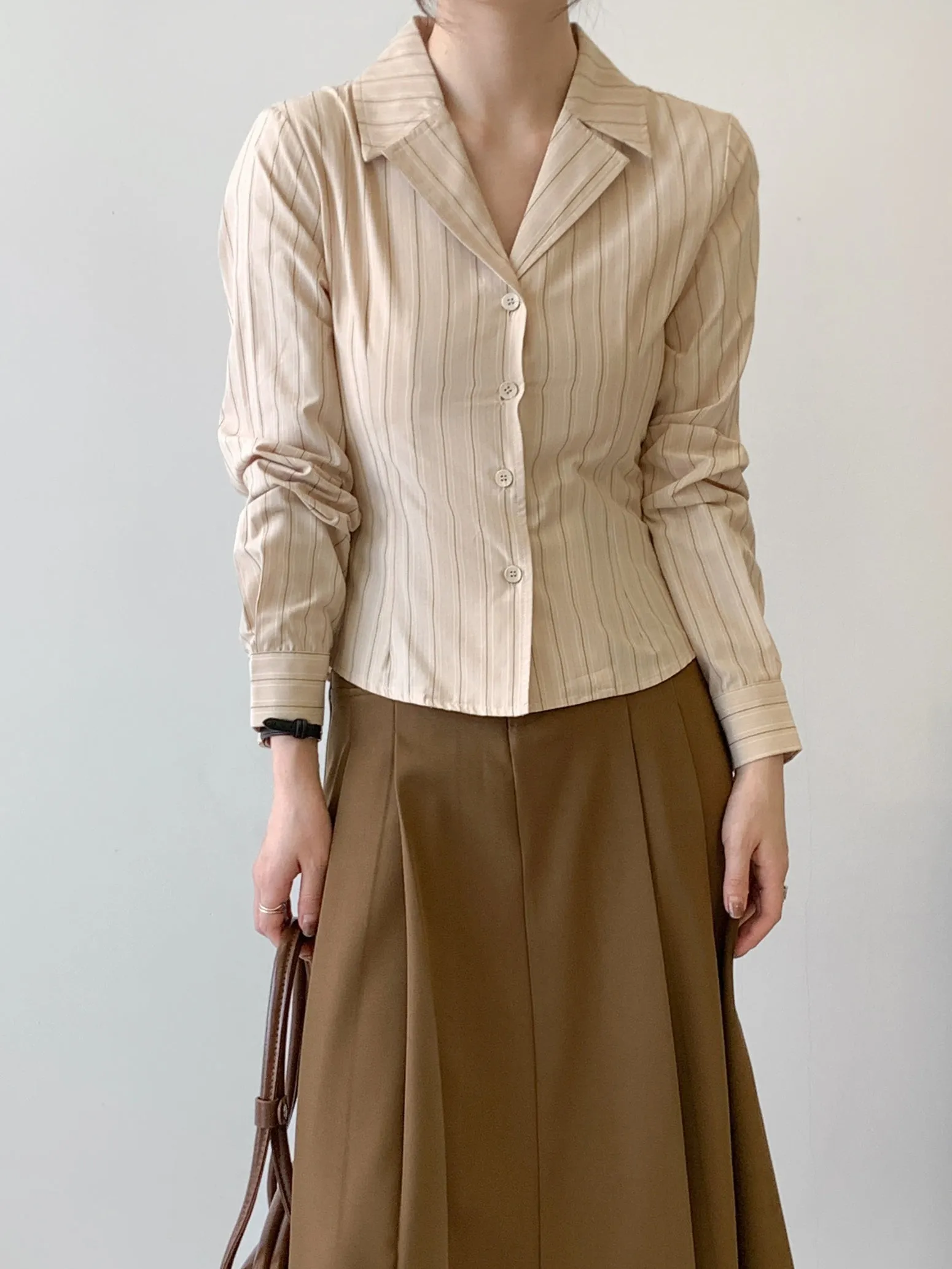 Long Sleeve Striped Dress Shirt with Versatile Design for Women