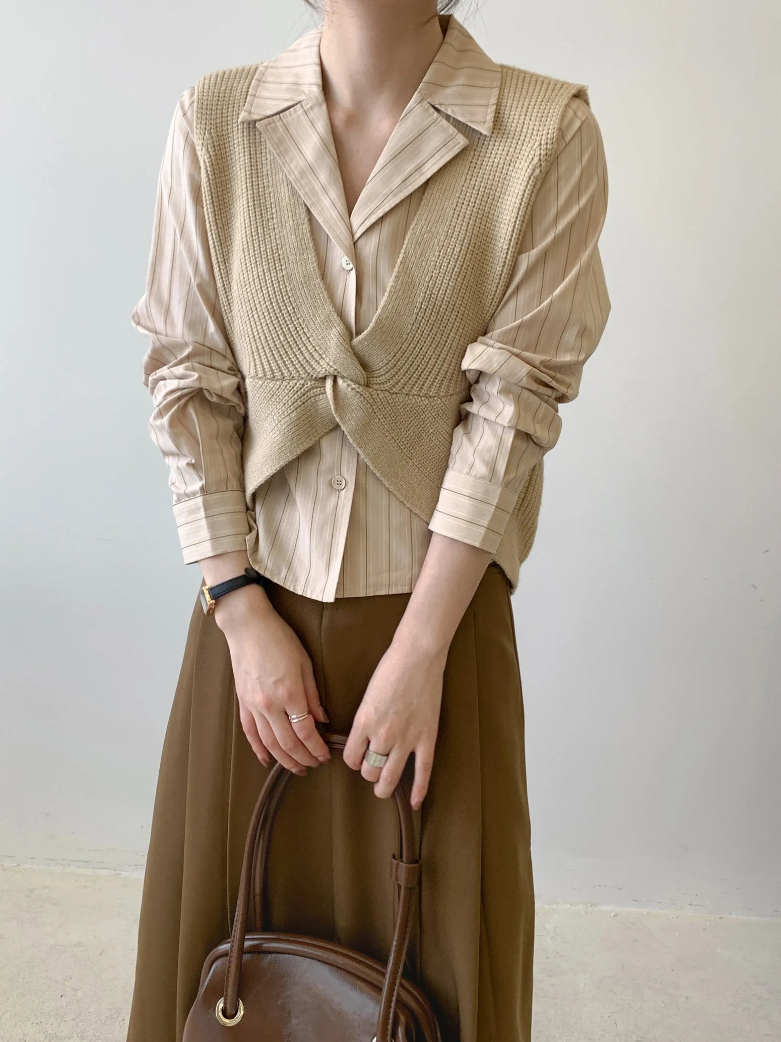 Long Sleeve Striped Dress Shirt with Versatile Design for Women