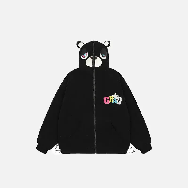 Loose Sleepy Bear Ears Fleece Hooded Jacket Y2K Style