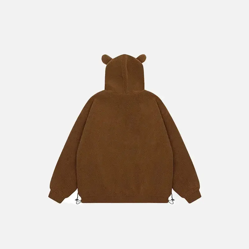 Loose Sleepy Bear Ears Fleece Hooded Jacket Y2K Style