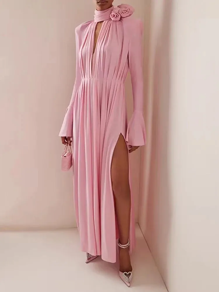 Lorna Lace-up 3D Floral Dress