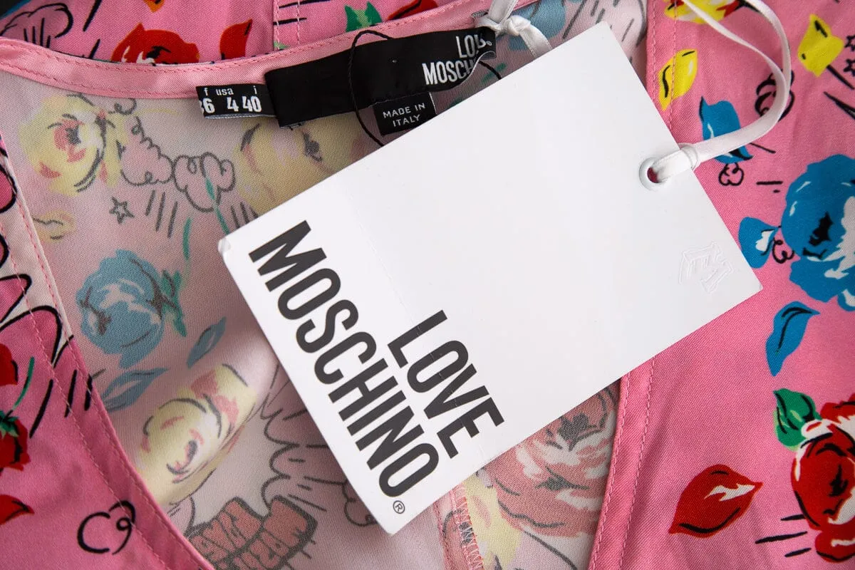 Love Moschino Pink Floral Snap Up Short Sleeve Dress SZ 4 NWT