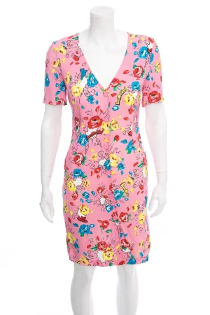 Love Moschino Pink Floral Snap Up Short Sleeve Dress SZ 4 NWT