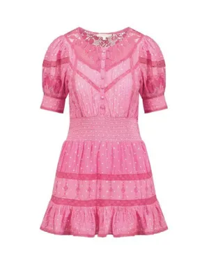 Love Shack Fancy LOVESHACKFANCY Jaislyn Cherry pink crochet-trimmed polka-dot mini dress L