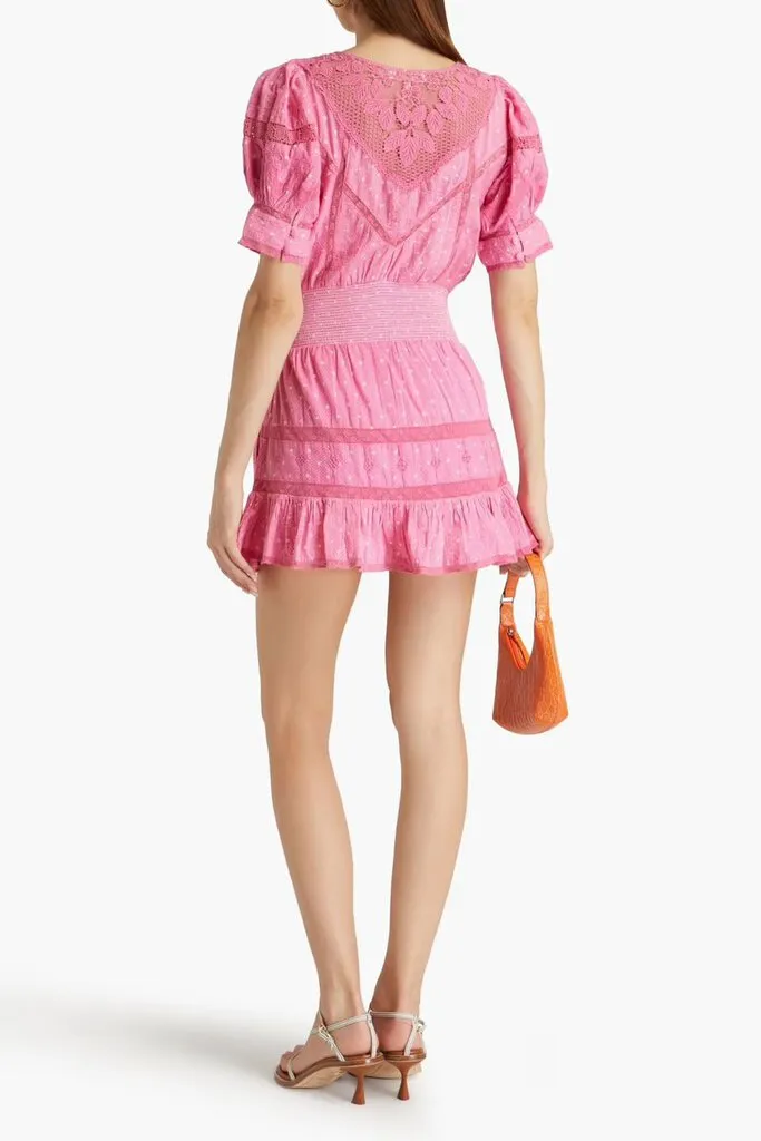 Love Shack Fancy LOVESHACKFANCY Jaislyn Cherry pink crochet-trimmed polka-dot mini dress L