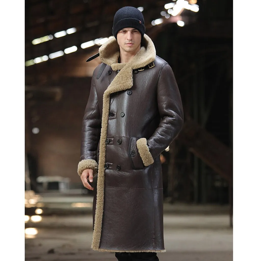 LUHAYESA Fashion Real Sheepskin Fur Coat Genuine Leather Male Formal Winter Long Thick Jacket Sheepskin Shearling Men Fur Coat