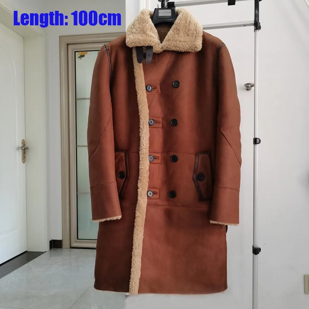 LUHAYESA Fashion Real Sheepskin Fur Coat Genuine Leather Male Formal Winter Long Thick Jacket Sheepskin Shearling Men Fur Coat