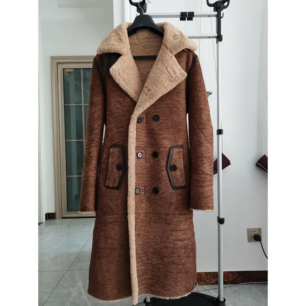 LUHAYESA Fashion Real Sheepskin Fur Coat Genuine Leather Male Formal Winter Long Thick Jacket Sheepskin Shearling Men Fur Coat