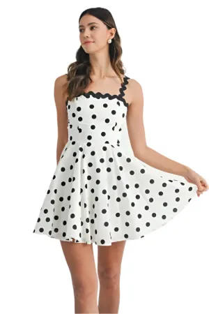 MABLE Polka Dot Mini Dress with Ricrac Trim Strap
