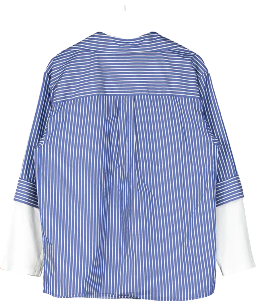 Maje Blue Organic Cotton Oversized Striped Shirt With Built In Under Top UK M