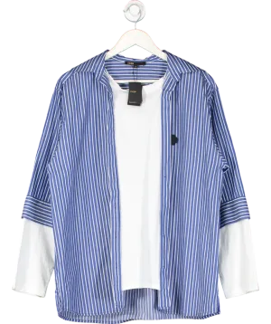 Maje Blue Organic Cotton Oversized Striped Shirt With Built In Under Top UK M