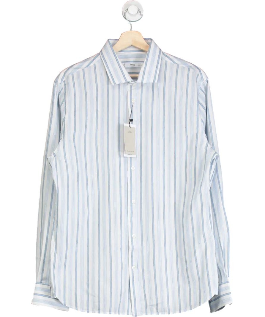 MANGO Blue Classic Fit Cotton Linen Rustic Striped Shirt UK M