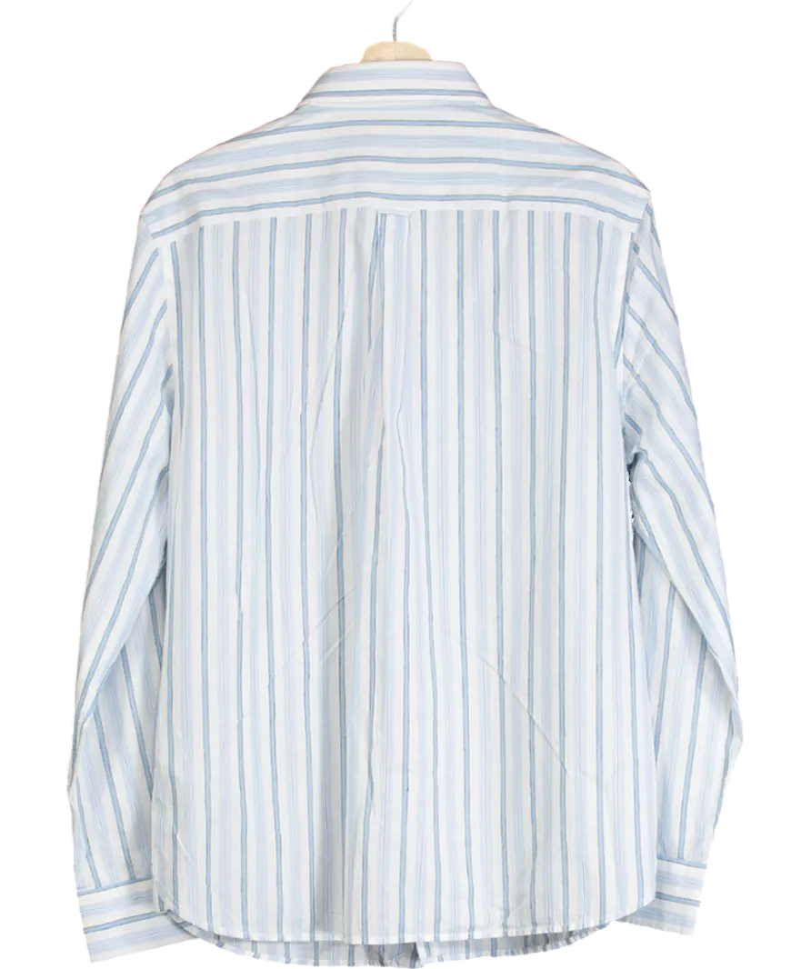 MANGO Blue Classic Fit Cotton Linen Rustic Striped Shirt UK M