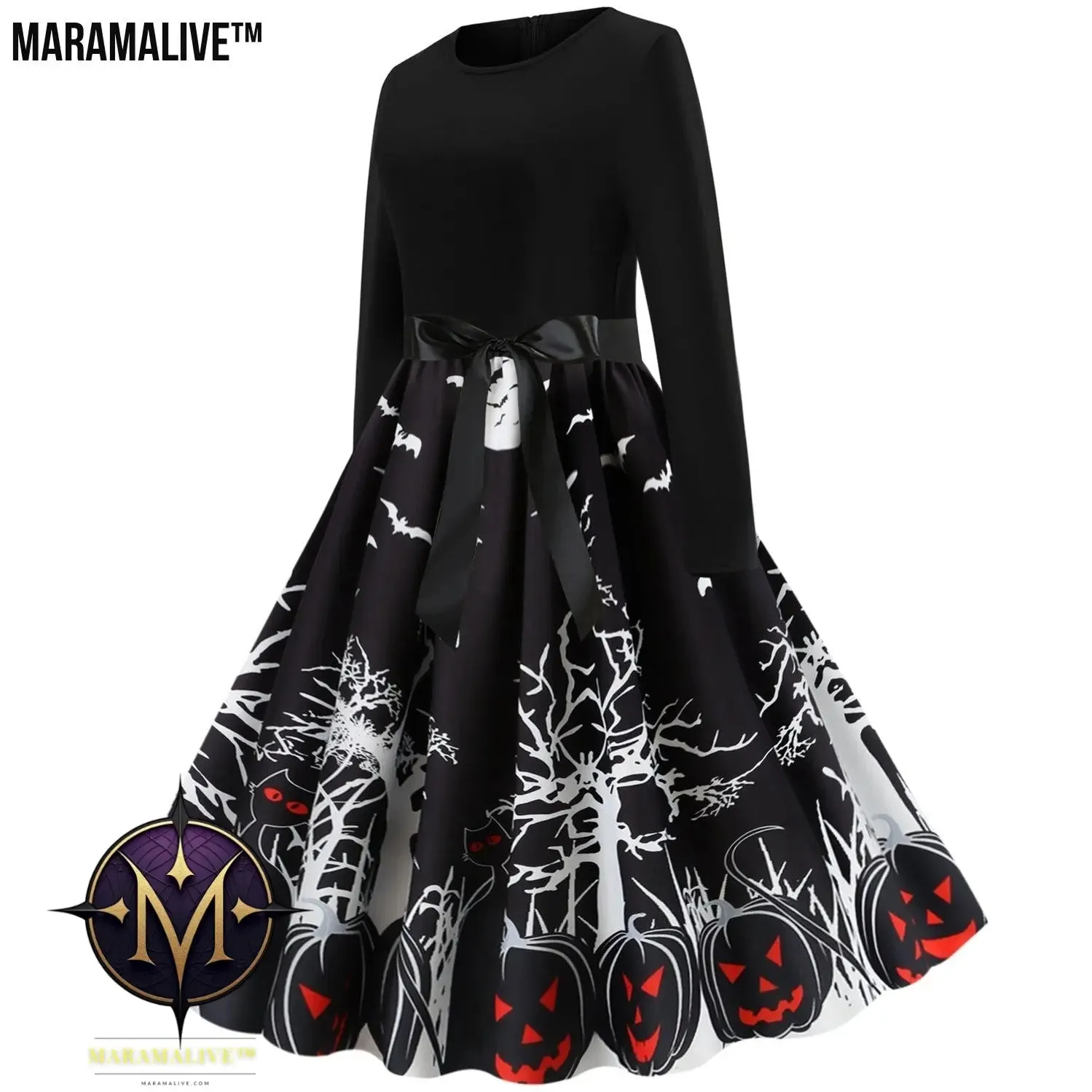 Maramalive™ Halloween Retro Floral Print Swing Dress