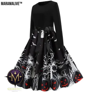 Maramalive™ Halloween Retro Floral Print Swing Dress