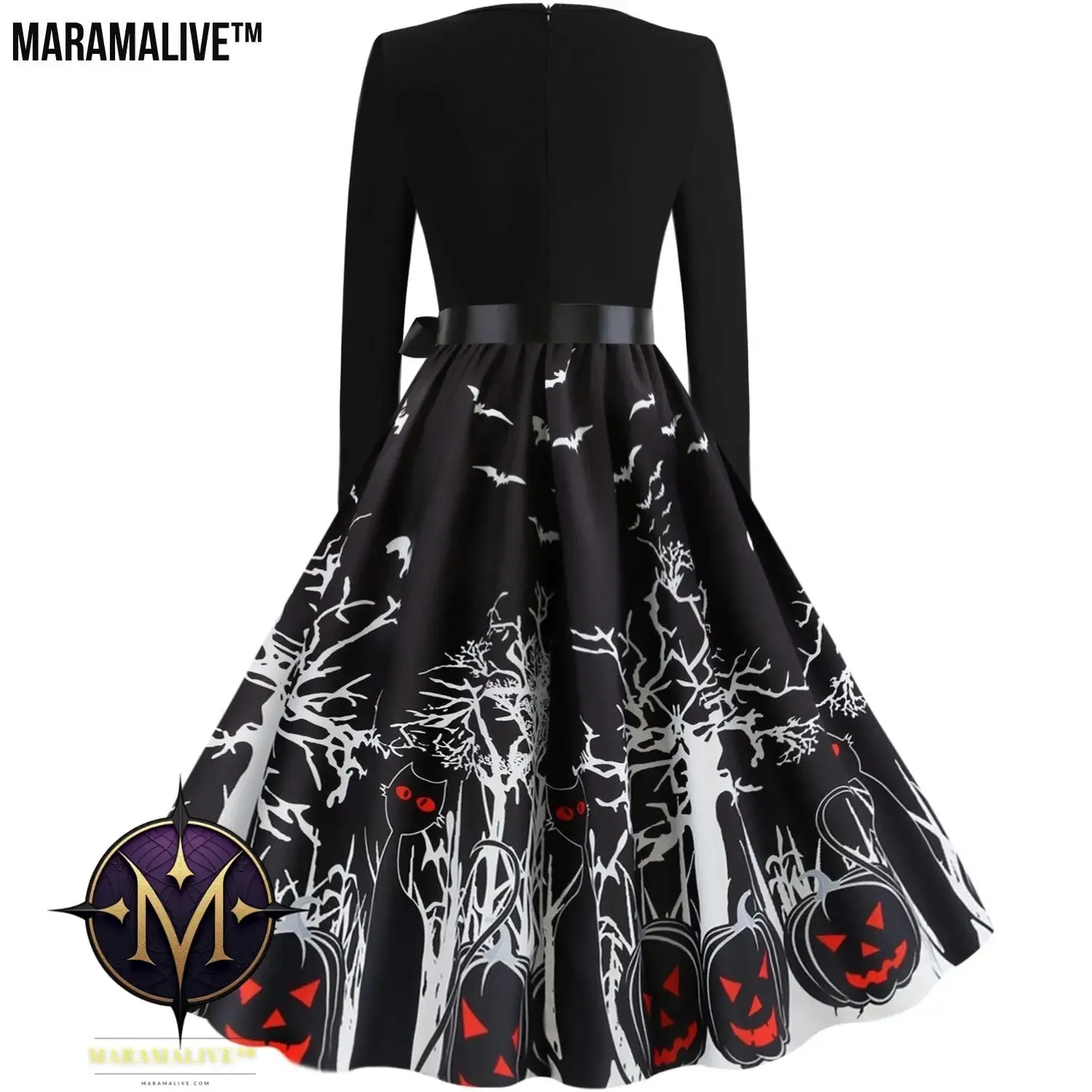 Maramalive™ Halloween Retro Floral Print Swing Dress