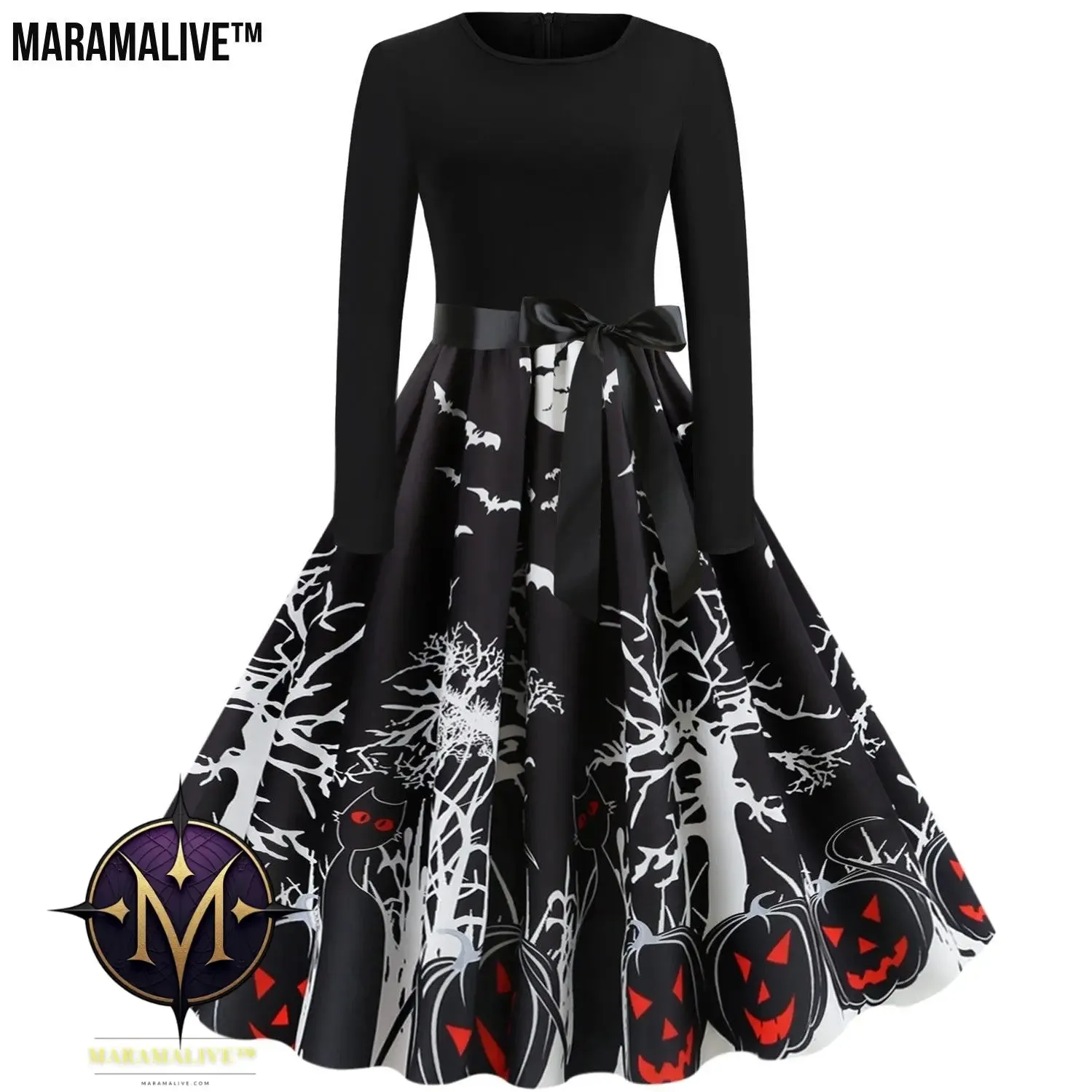 Maramalive™ Halloween Retro Floral Print Swing Dress