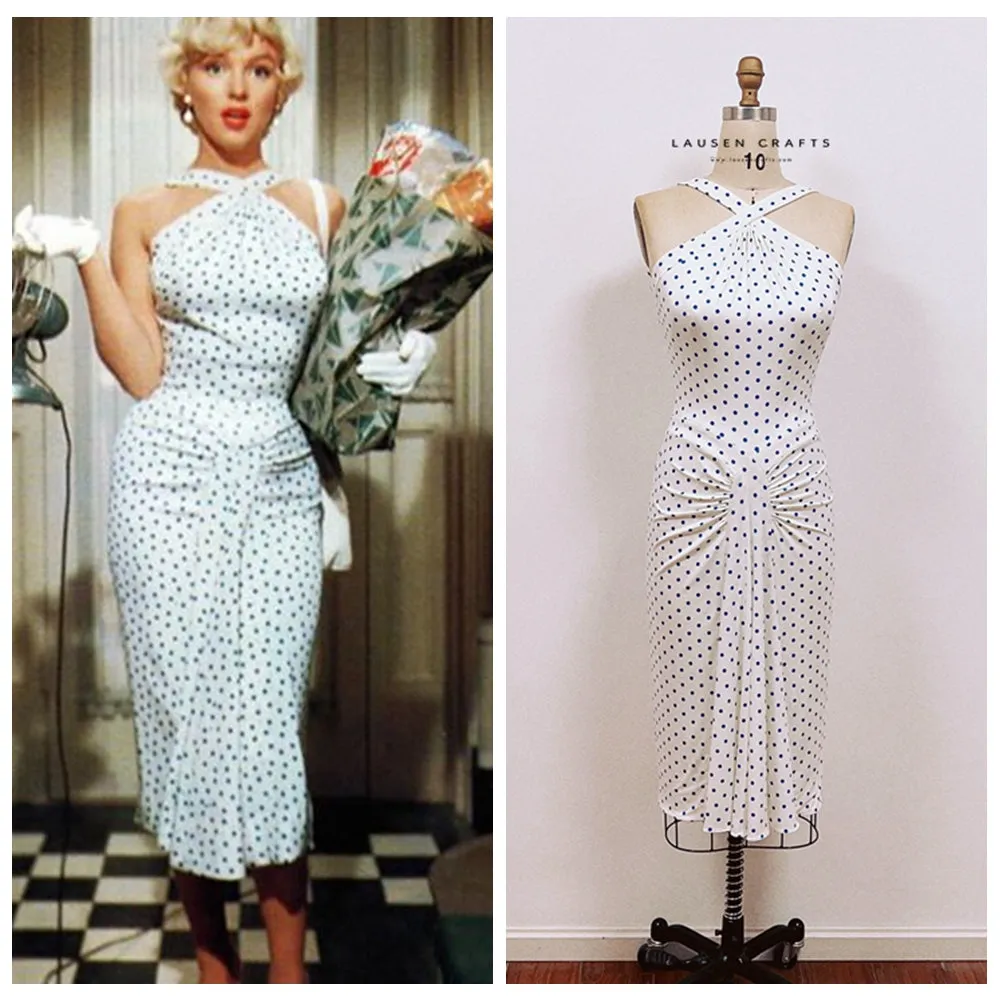 Marilyn Monroe White and Blue Polka Dot Dress The Seven Year Itch Costume