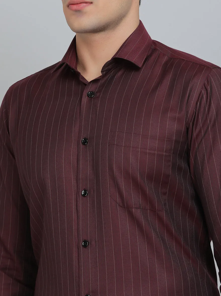 Maroon Striped Slim Fit Formal Shirt | Greenfibre