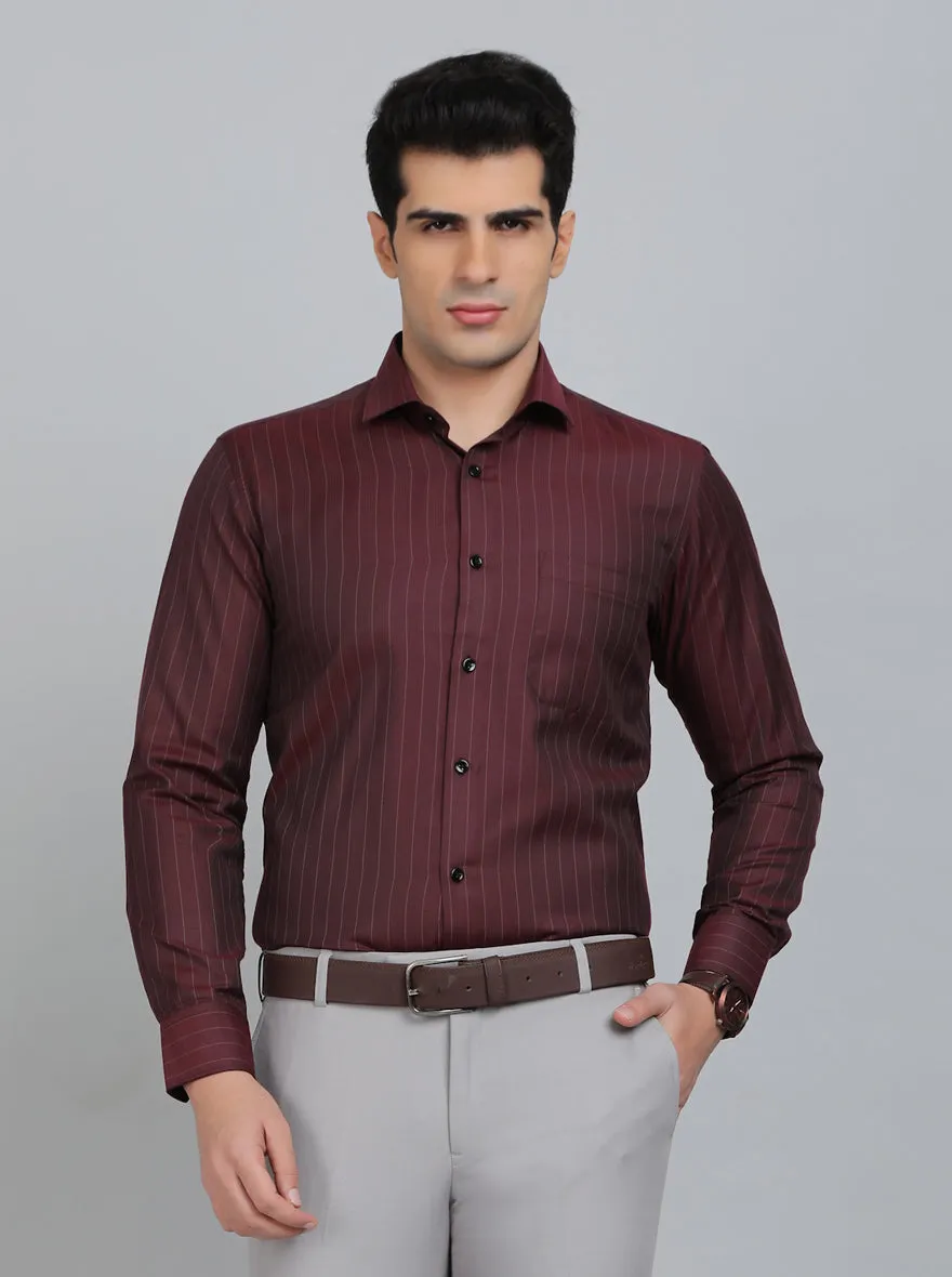 Maroon Striped Slim Fit Formal Shirt | Greenfibre