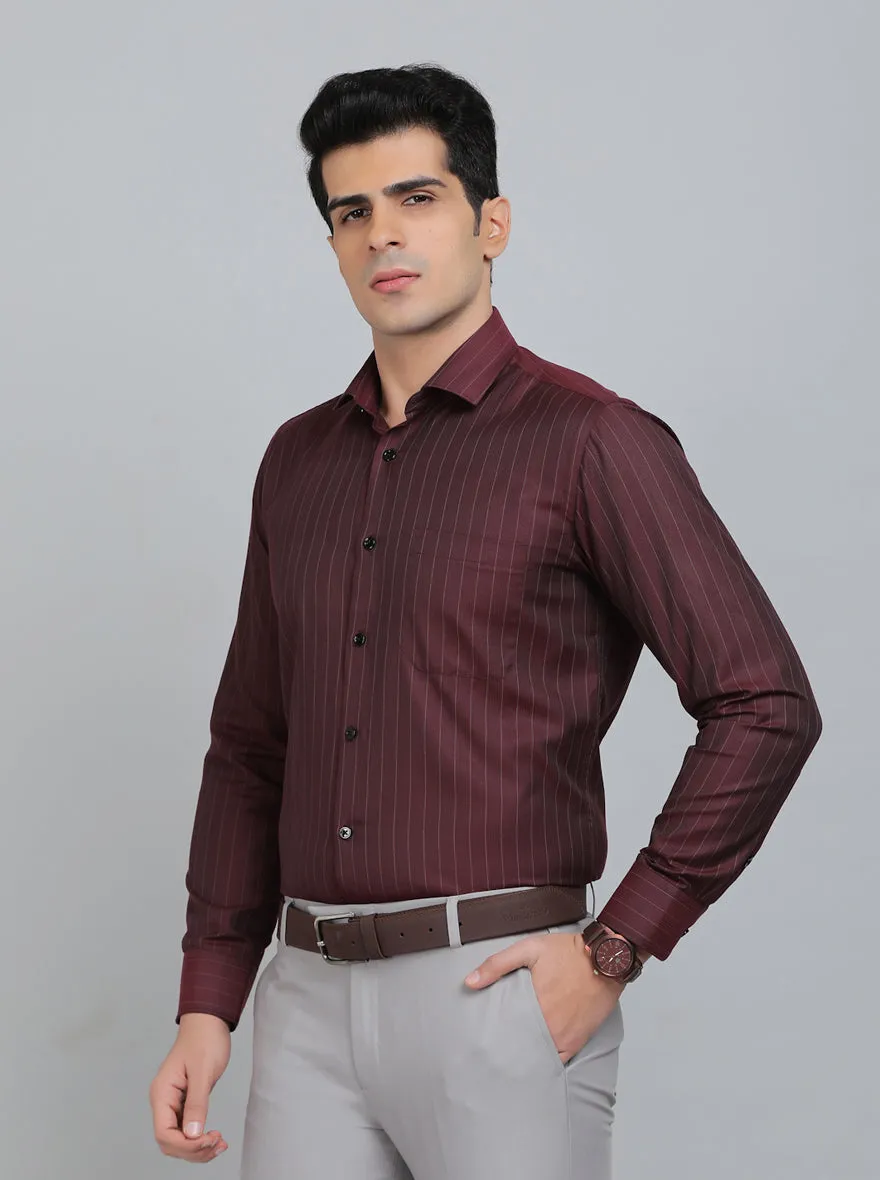 Maroon Striped Slim Fit Formal Shirt | Greenfibre