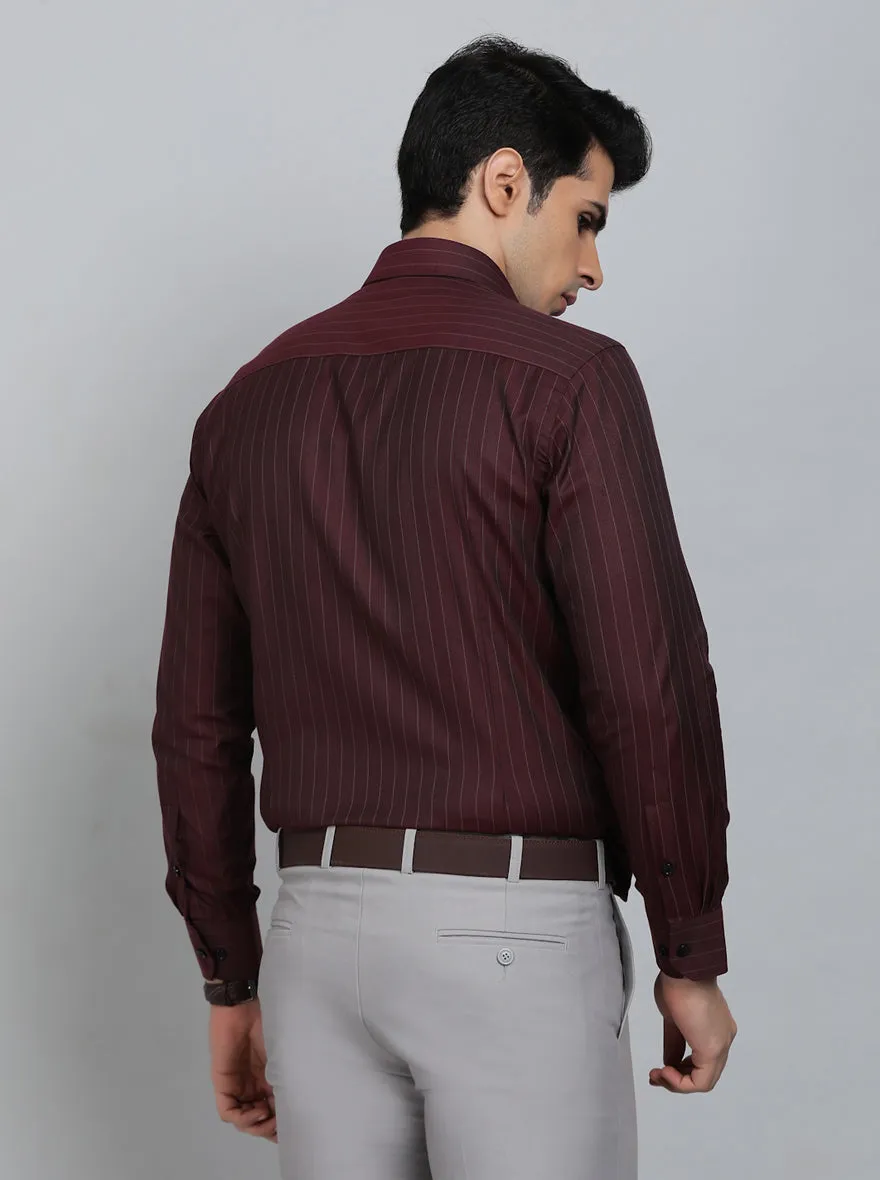 Maroon Striped Slim Fit Formal Shirt | Greenfibre