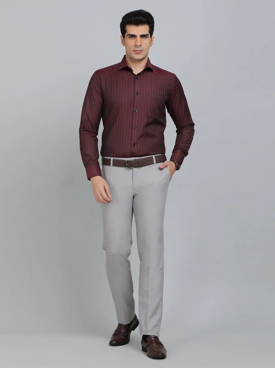 Maroon Striped Slim Fit Formal Shirt | Greenfibre