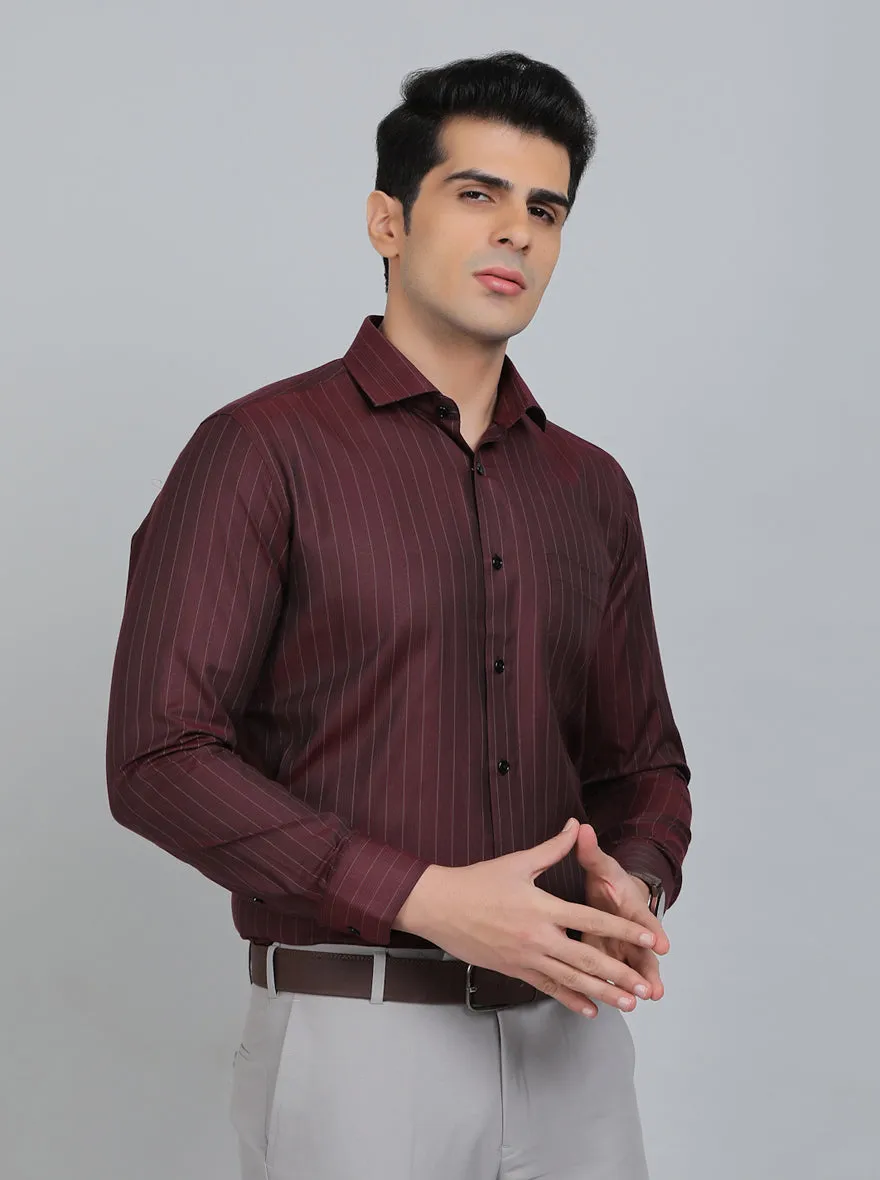 Maroon Striped Slim Fit Formal Shirt | Greenfibre