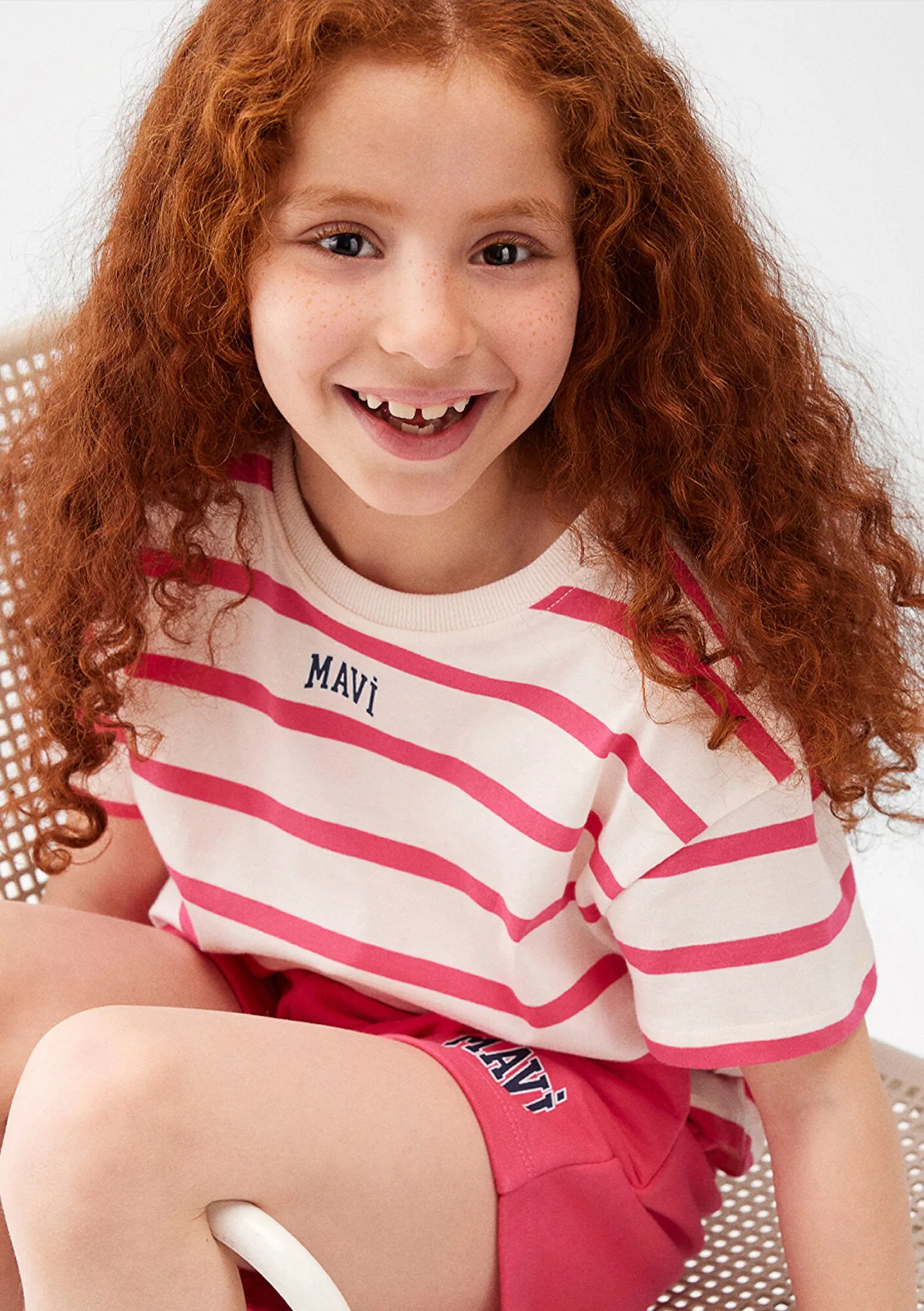 Mavi Logo Printed Pink Striped Crop T-Shirt