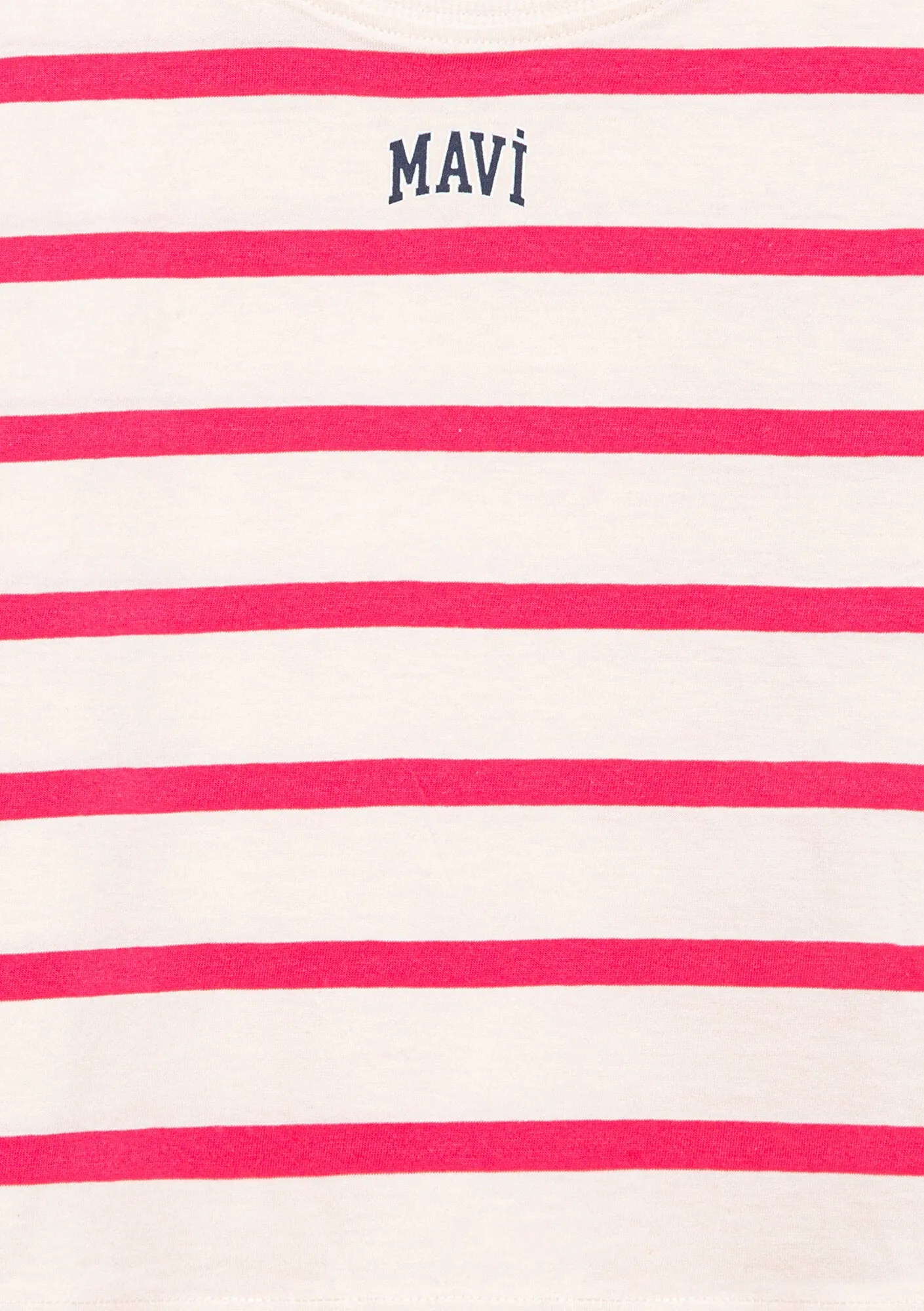 Mavi Logo Printed Pink Striped Crop T-Shirt