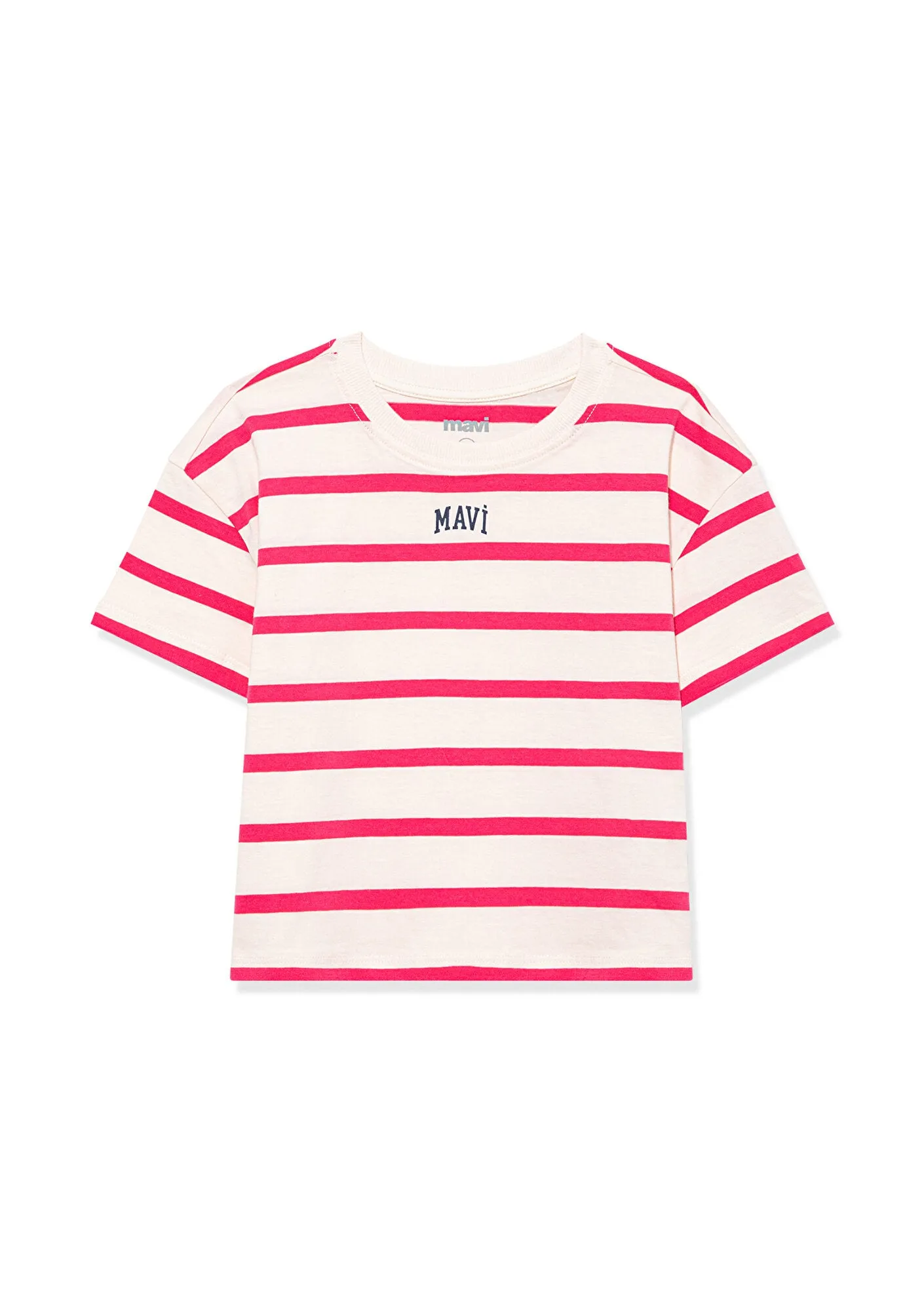 Mavi Logo Printed Pink Striped Crop T-Shirt