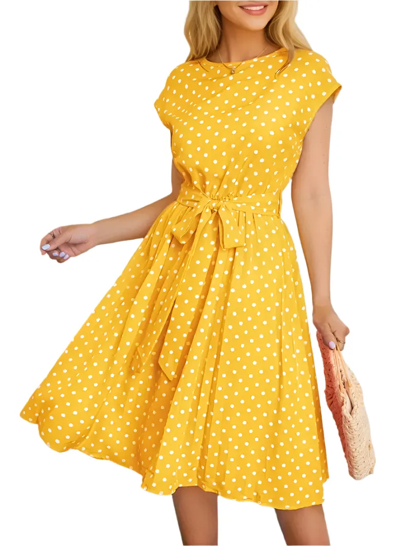 Maya– Chic Women’s Pleated Polka Dot Dress
