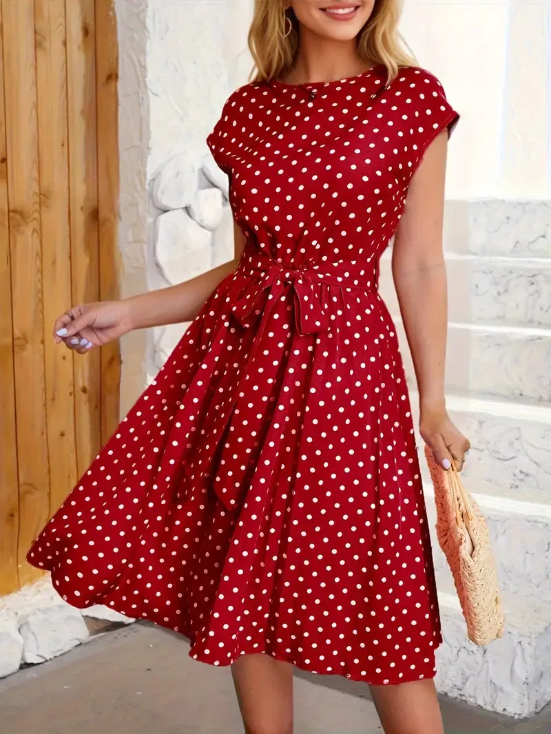 Maya– Chic Women’s Pleated Polka Dot Dress