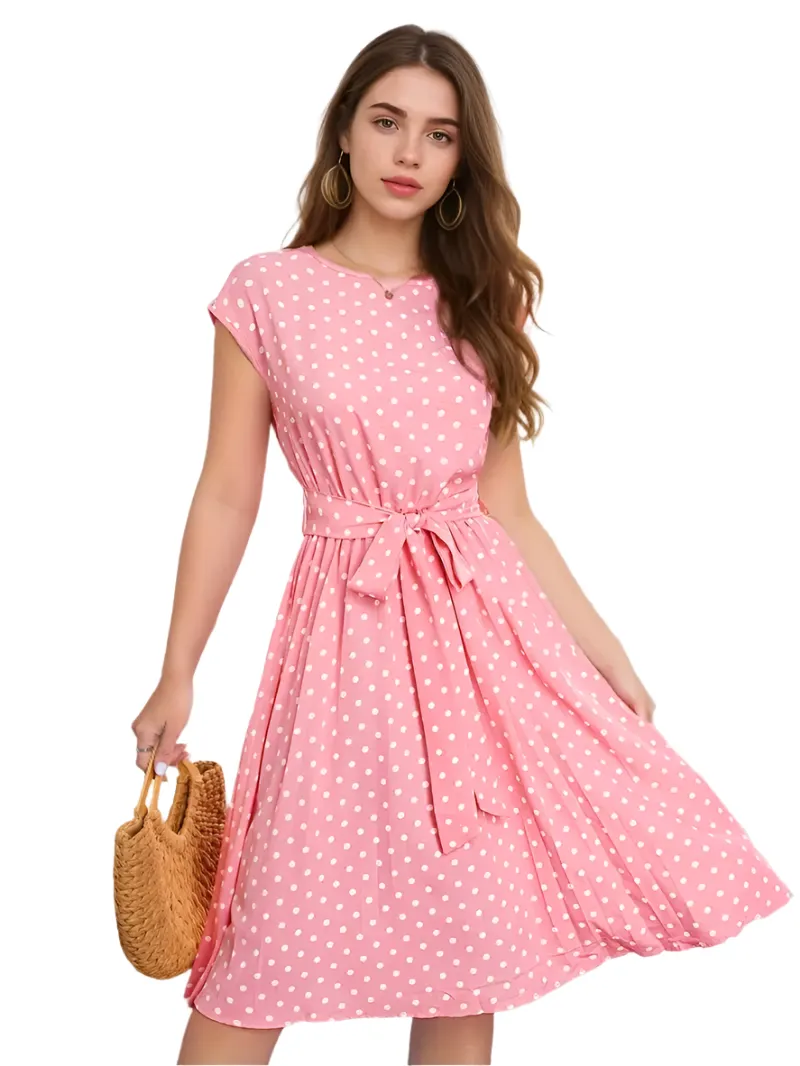 Maya– Chic Women’s Pleated Polka Dot Dress