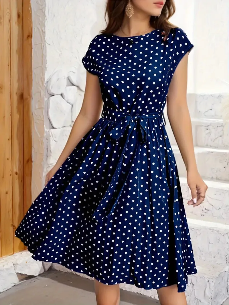 Maya– Chic Women’s Pleated Polka Dot Dress