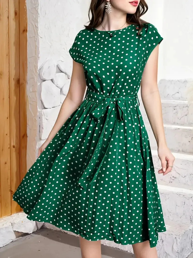Maya– Chic Women’s Pleated Polka Dot Dress